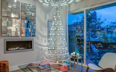 White Hanging Modern Christmas Tree in Contemporary Home